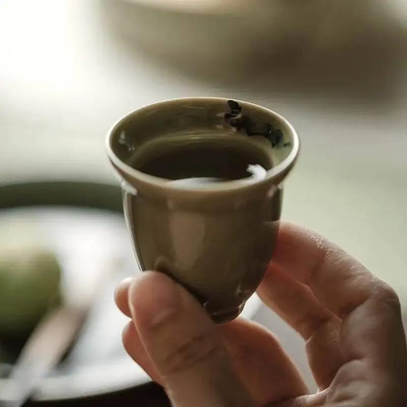 Wuyintang hand Painted Pine Needle Zhiyuan Vintage Yue Kiln Celadon Handmade Thin Walled Cup Kung Fu Tea Set