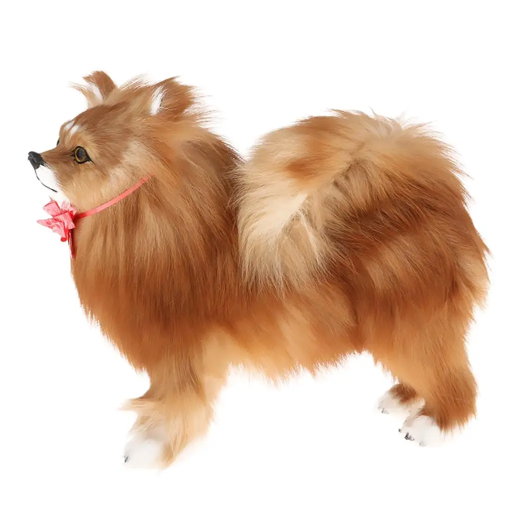 Simulation Furry Pomeranian Dog Model Figure Handicraft Home Office Decor