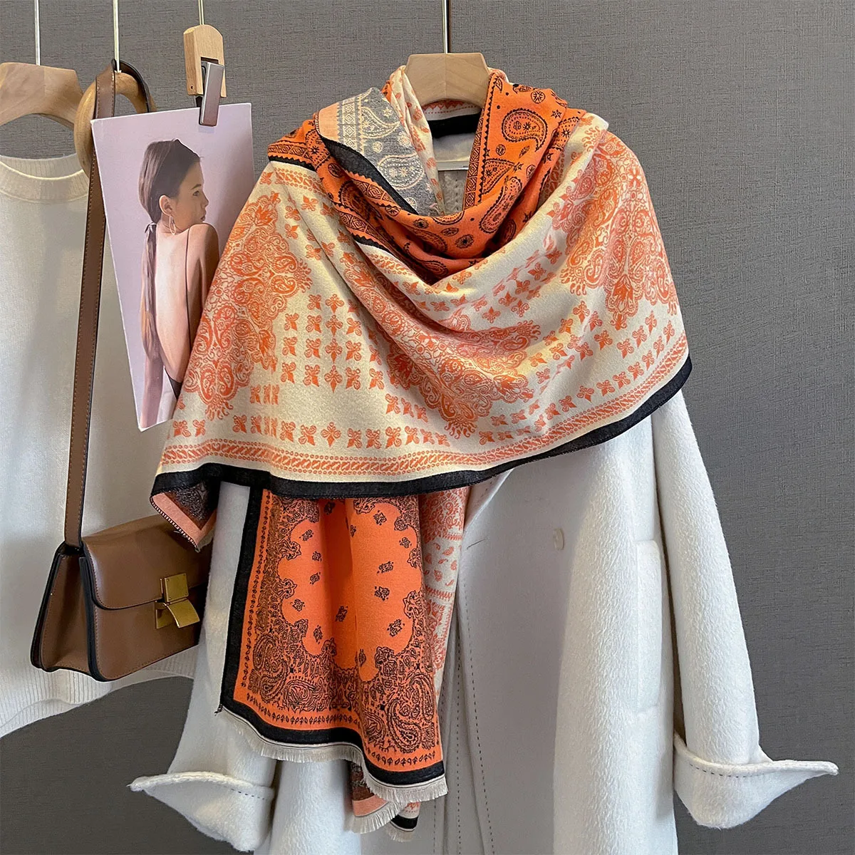 Bufanda de Cachemira de invierno para mujer, chal femenino con estampado de Cachemira de lujo, Poncho elegante para mujer, manta gruesa y cálida, regalo Echarpe Pashmina