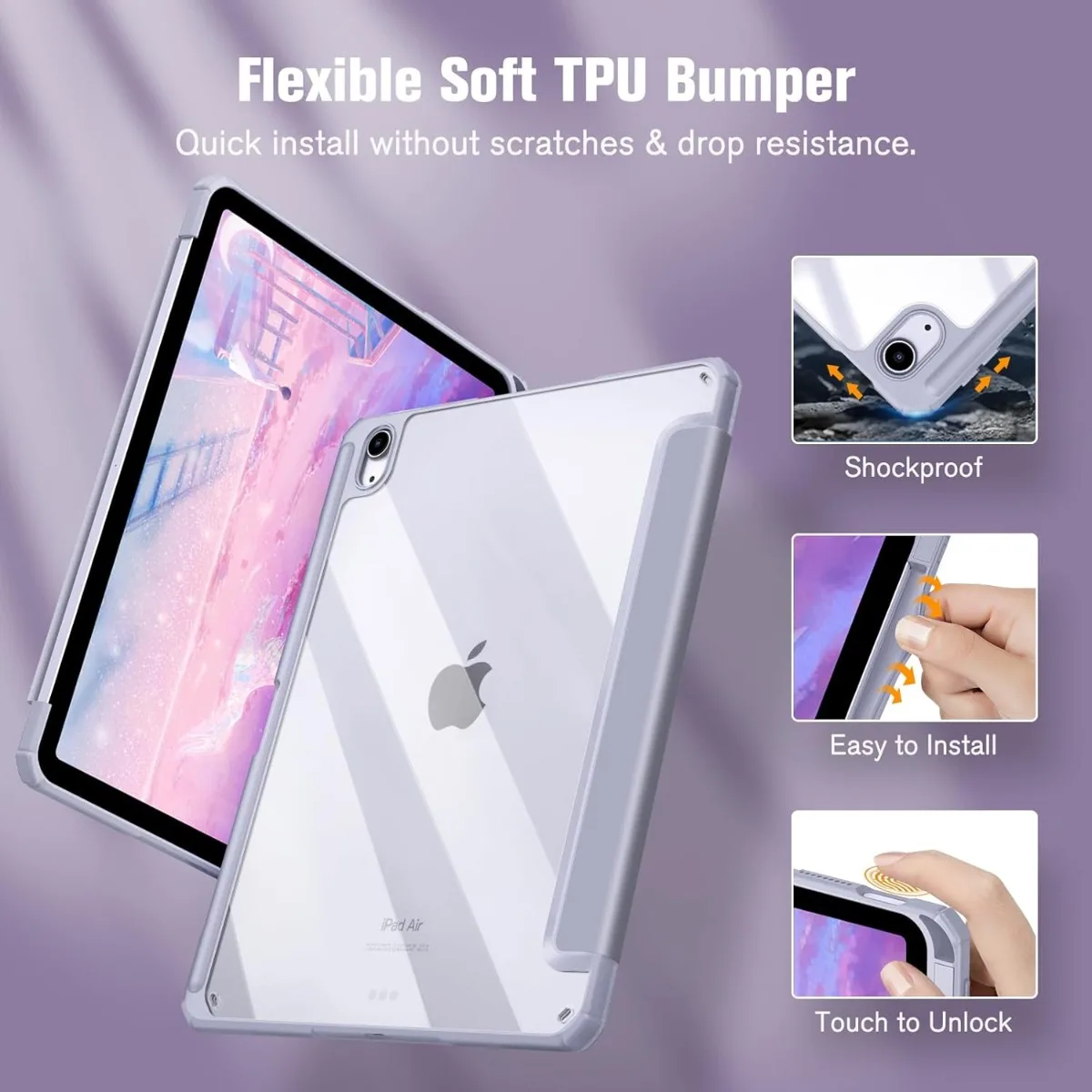 

Case for iPad Air 11-inch M3 (2025) / M2 (2024), iPad Air 5th (2022) / 4th Generation (2020) 10.9 Inch - Clear Back Shell