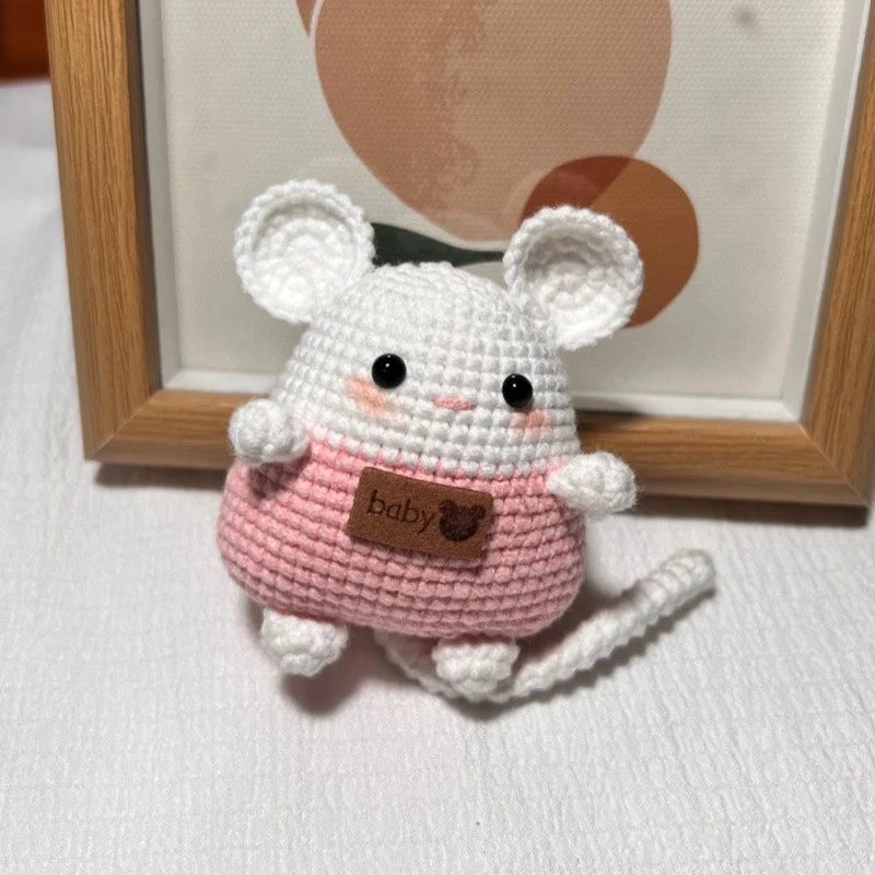 Bonito Couple Mouse Crochet Keychain, Pingente do anel chave do carro, Pingente De Saco De Escola De Pelúcia, Mochila Kawaii Chaveiros, Presente