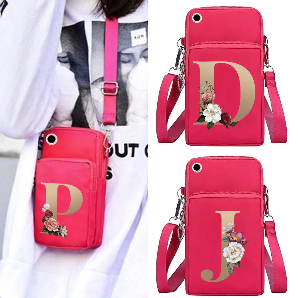 Mobile Phone Bag for Iphone/huawei/xiaomi/samsung Universal Crossbody Bags Wrist Pack Arm Bags with Headset Hole Gold Pattern