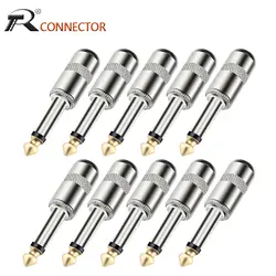 Conector de Pedal de Efeitos de Guitarra Banhado a Ouro Microfone Plug Jack Estojo de Liga de Zinco Conector Masculino Mono Estéreo 10PCs 6,35mm, 1 pol, 4 pol