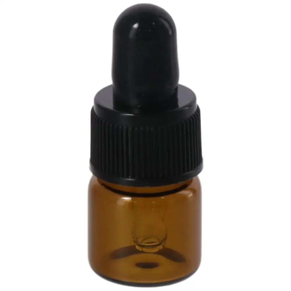 1/15Pcs with Black Cap Brown Amber Glass Dropping Bottles Round 1ml Empty Sample Tincture Bottles Essential Oils