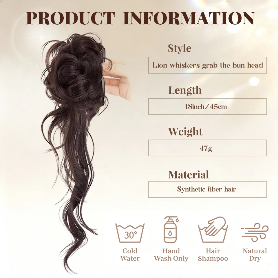 Synthetic long dragon beard bun head clip wig retro Korean version lazy fluffy flower bud head suitable for women to wear