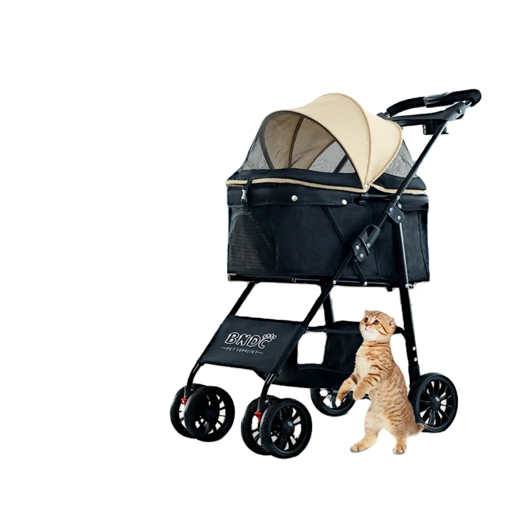 

4 Wheels Foldable Traveling Lightweight Animal Gear Carriage For Small Medium Size Dogs & Cats Rabbit With Storage Basket