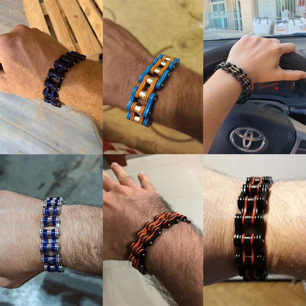 16mm Heavy Punk Green Bicycle Bike Bracelets Hiphop Men Women Black Stainless Steel Biker Motorcycle Chain Bracelet Jewelry