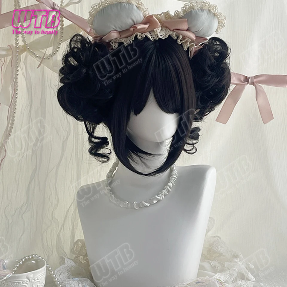 

Synthetic Lolita Wig with Double Curls Bun Includes Sideburns Straight Bangs Suitable for Women for Daily Wear Holiday Cosplay
