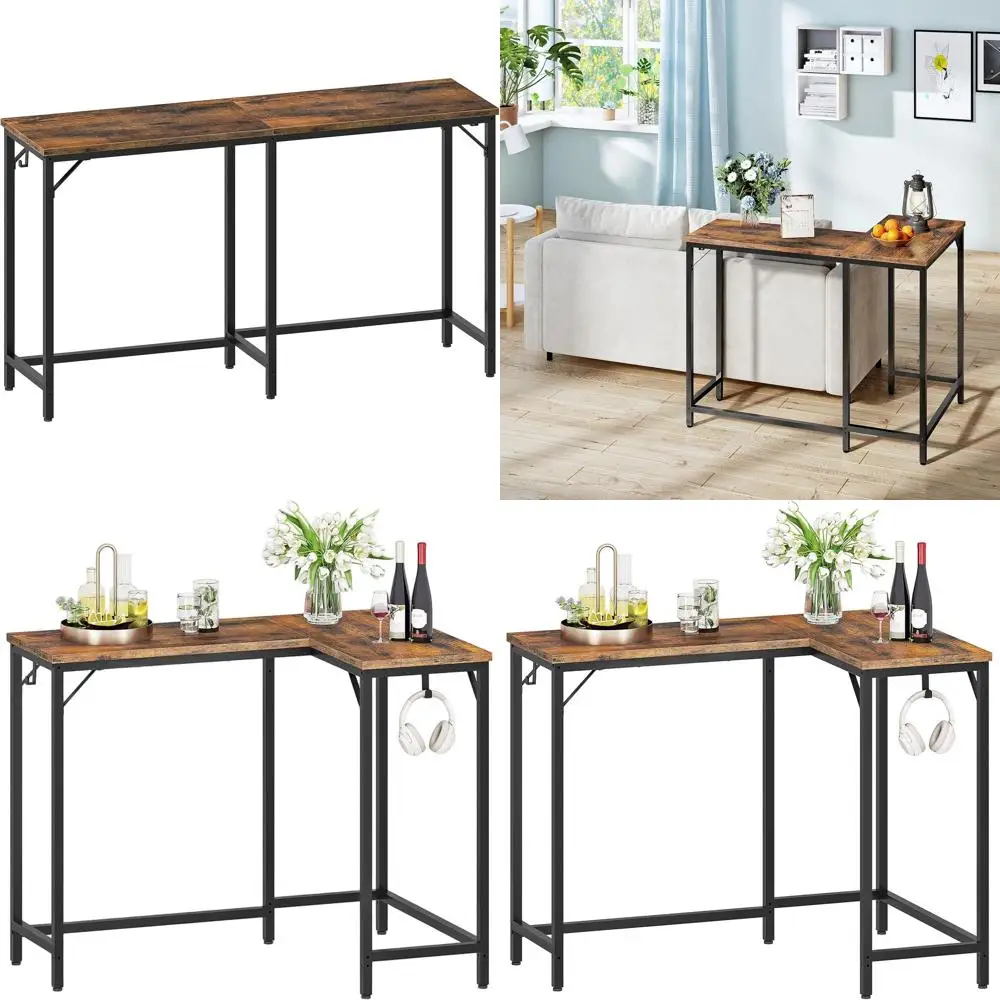 

Vintage Industrial L-Shaped Desk, 63 Long Slim Bar Table, Rustic Brown & Black, Suitable for Living, Kitchen, Dining Rooms