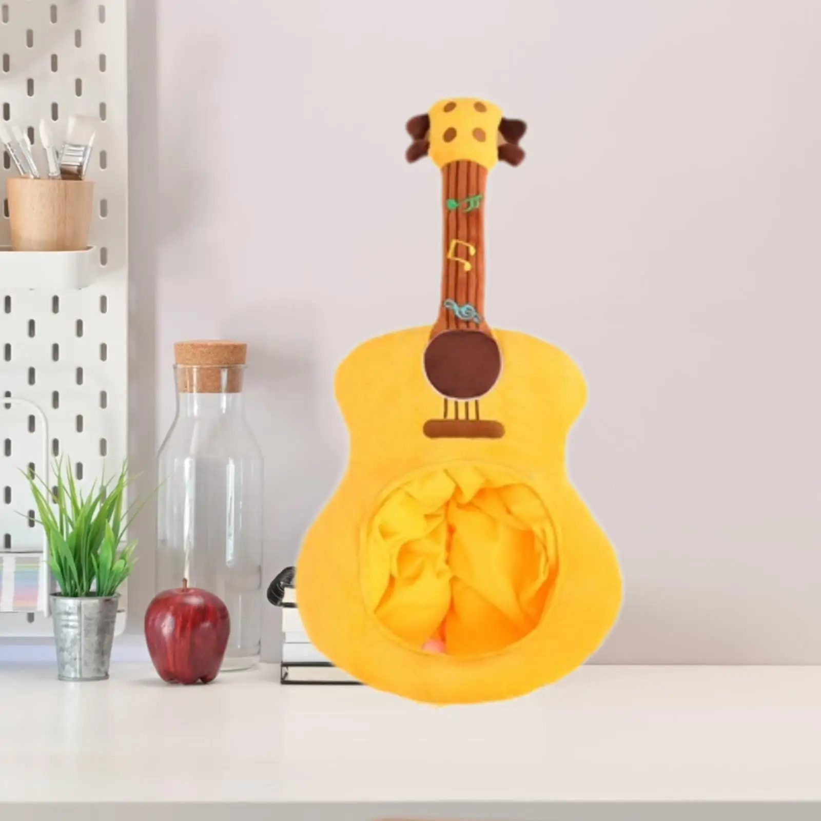 

Причудливый желтый головной убор с гитарой, короткая плюшевая ткань, стильный мягкий продуманный подарок, милый очаровательный головной убор 22,8x9,8 дюйма