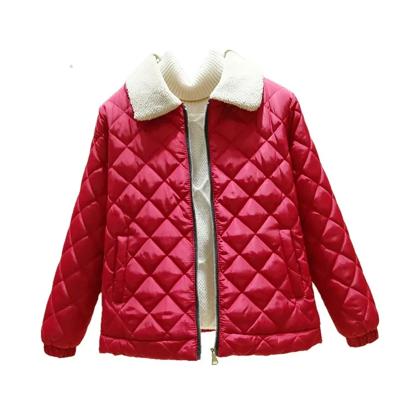 2023 neue Winter Unten Baumwolle Jacke frauen Kurze Samt Lamm Wolle Baumwolle Polster Jacke Fleece Dicke Weibliche Winter Mantel outwear