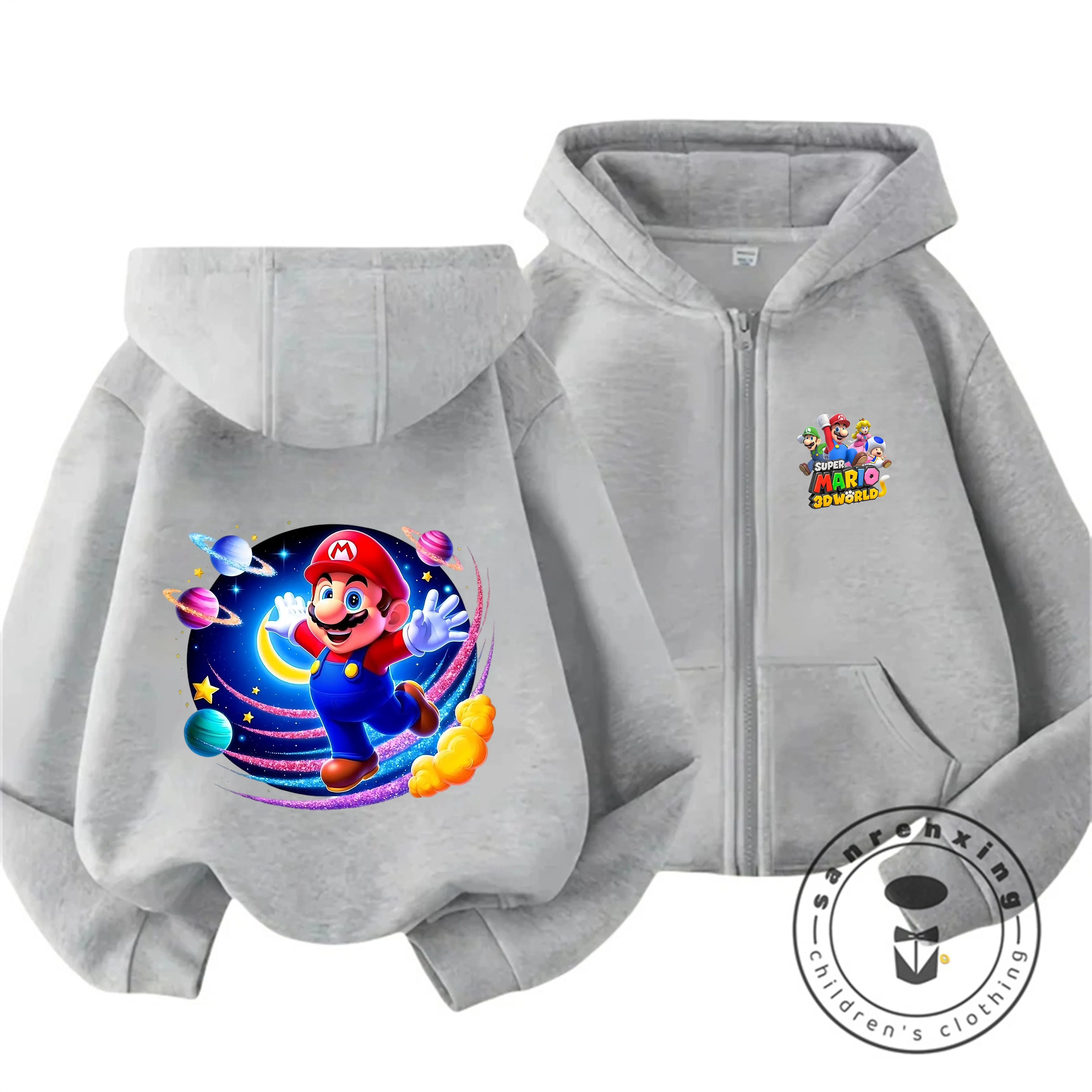 

Marios Kids Zipper Hoodie Cartoon Print Autumn/Winter Long-sleeved Sweatshirt Casual Top For Boys And Girl Outdoor Jackets