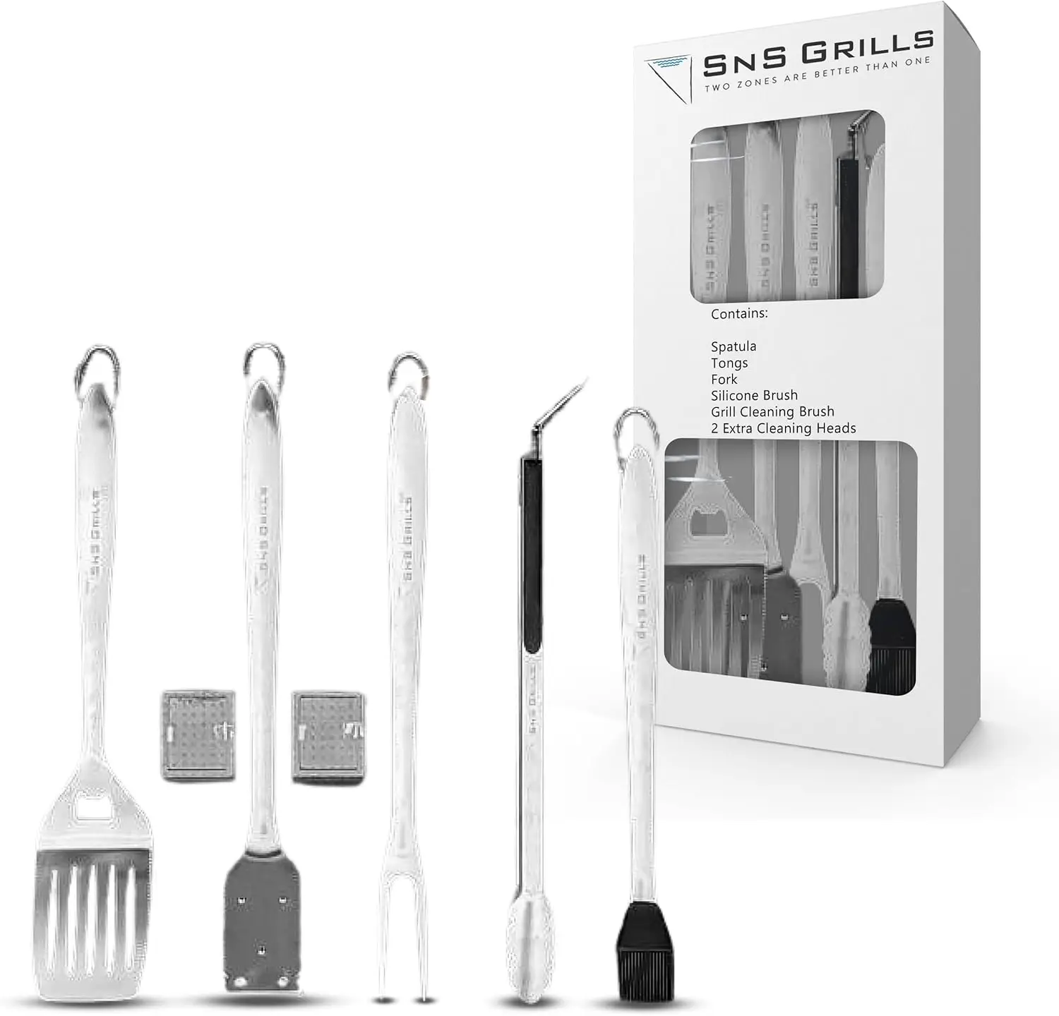 

SnS Grills 7-Piece Professional Grill Tool Set - Stainless Steel BBQ Tools with Long Handles & TPR Grips