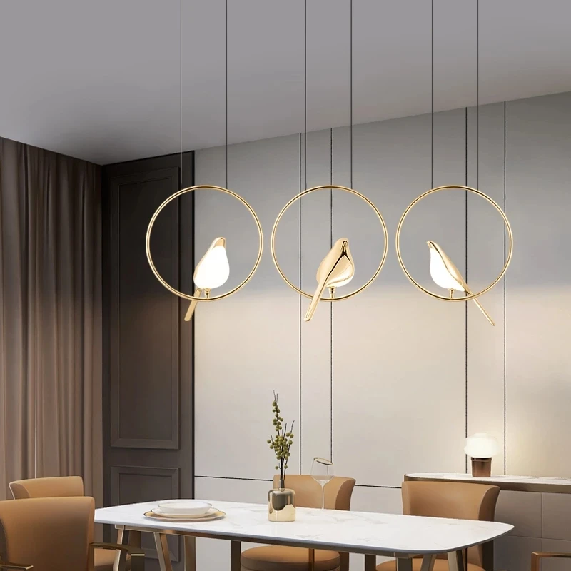 Remote Modern Bird LED Chandelier Lighting Rotatable Gold Magpie Pendant Lamp Dining Foyer Hotel Room Hanging Fixtures