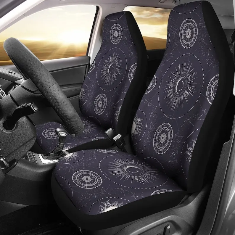 Astrology Astronomy Zodiac Spiritual Sun Moon Car Seat Covers Pair, 2 Front Seat Covers, Car Seat Protector, Car Accessories