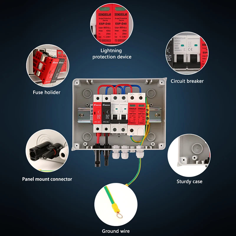 Imagem -04 - Solar Fotovoltaica pv Combiner Box Blitzschutz Eingang Aus Dc600v Impermeável Ip65 Spd 600v Cordas