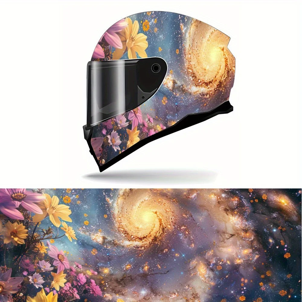 

Full Face Galaxy and Flowers pattern Helmet Decals - Durable and Waterproof PVC, self-adhesive Motorcycle Racing Helmet Aestheti