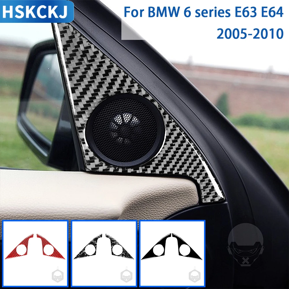 For BMW 6 Series M6 E63 E64 2004-2010 Carbon Fiber Accessories Car Interior Front Door Corner Speaker Panel Trim Sticker