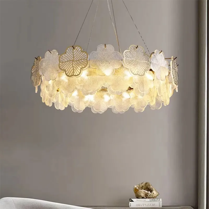 

French Chandelier Luxury Living Room Light Designer Creative Personality High-end Hall Main Light Clover Glass Restaurant Light