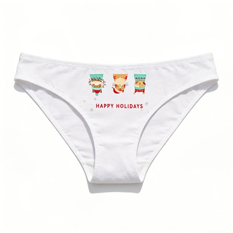 Cute Christmas Tree Letter Print Women's Panties Thin Breathable Low Waist Knickers Sexy Wrap Buttocks Briefs for Ladies