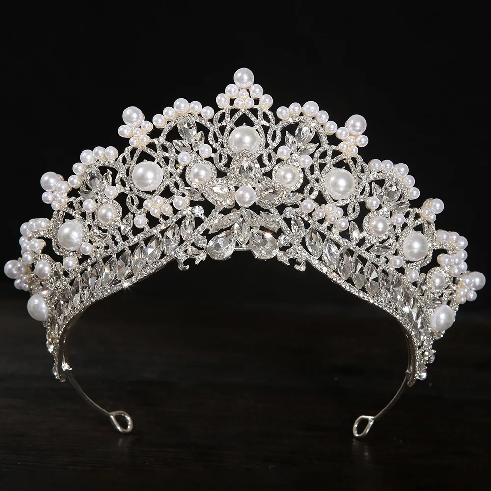 Princess Bride Pearl Crowns Tiaras For Wedding Headdress Crystal Pearl Queen Crowns for Pageant Birthday Party Prom