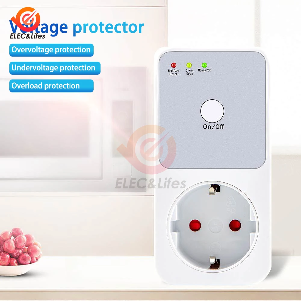 Automatic Voltage Protector Socket Switcher AC 220V Power Surge Safe Protector EU Plug Socket Voltage Safe Refrigerator Protect