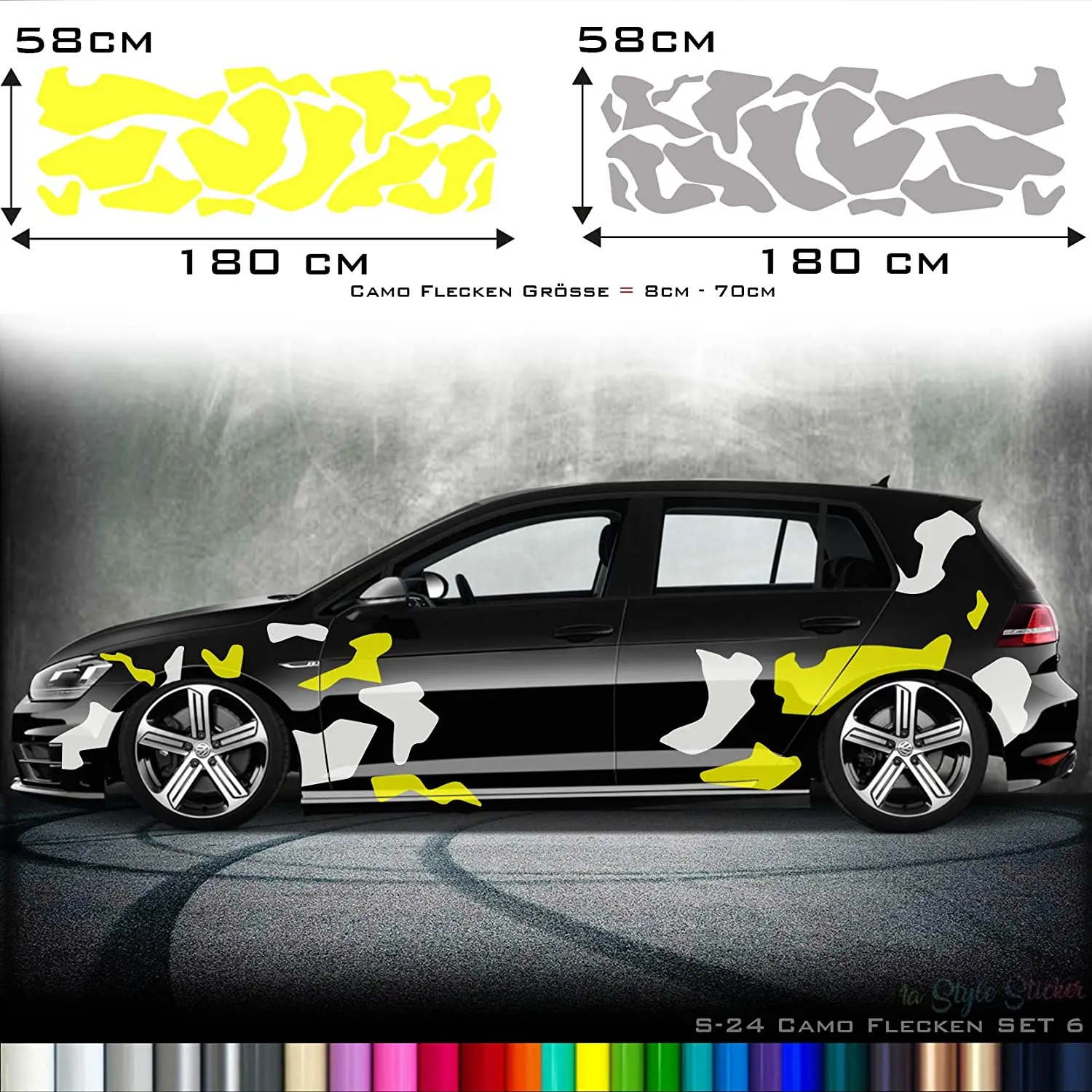 

1A Style Sticker Seitenaufkleber Auto Tarnfelck Aufkleber Set 2 Farbig WUNSCHFARBE Camo Camouflage Autosticker Auto Seitenaufkle