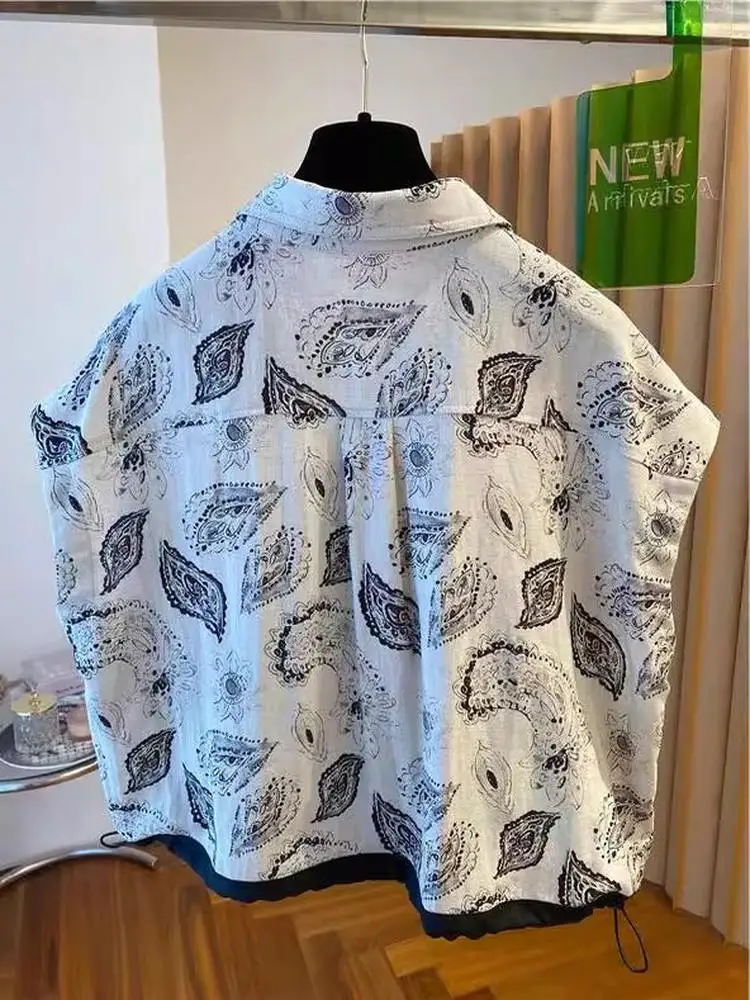 Korean Sle Premium Feel Summer New Cotton Linen Svel Printed irt Women's Collar irt Commute Sle Loose Fit  ...