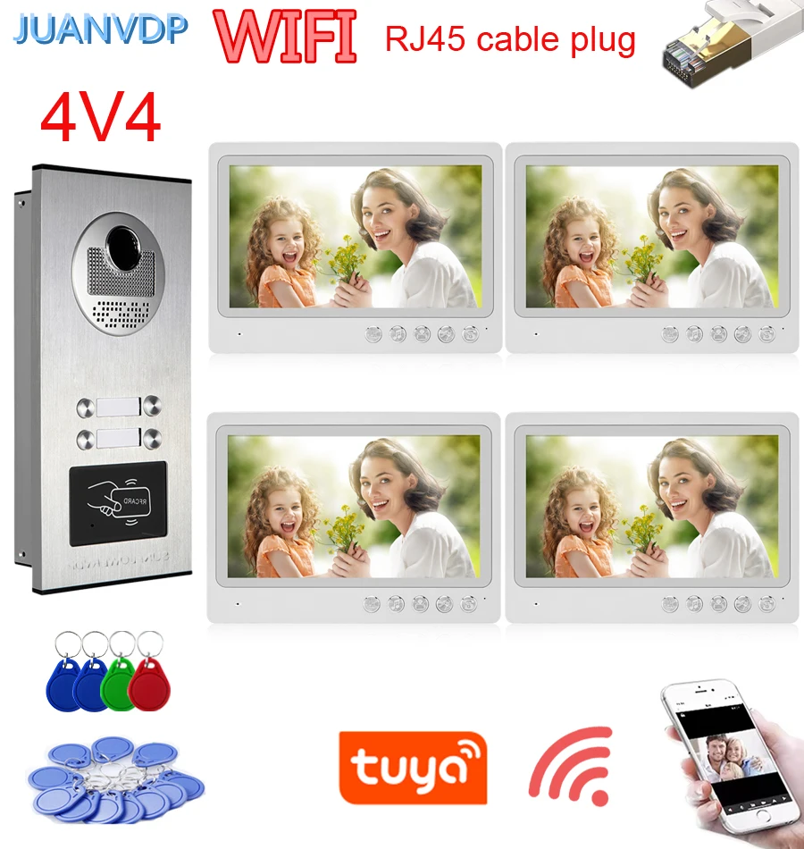 

Wifi 9" Video Intercom Door Phone RFID Unlock Doorbell for Home RJ45 Cable Plug Video Doorphone Security for 2/3/4/6 Apartments