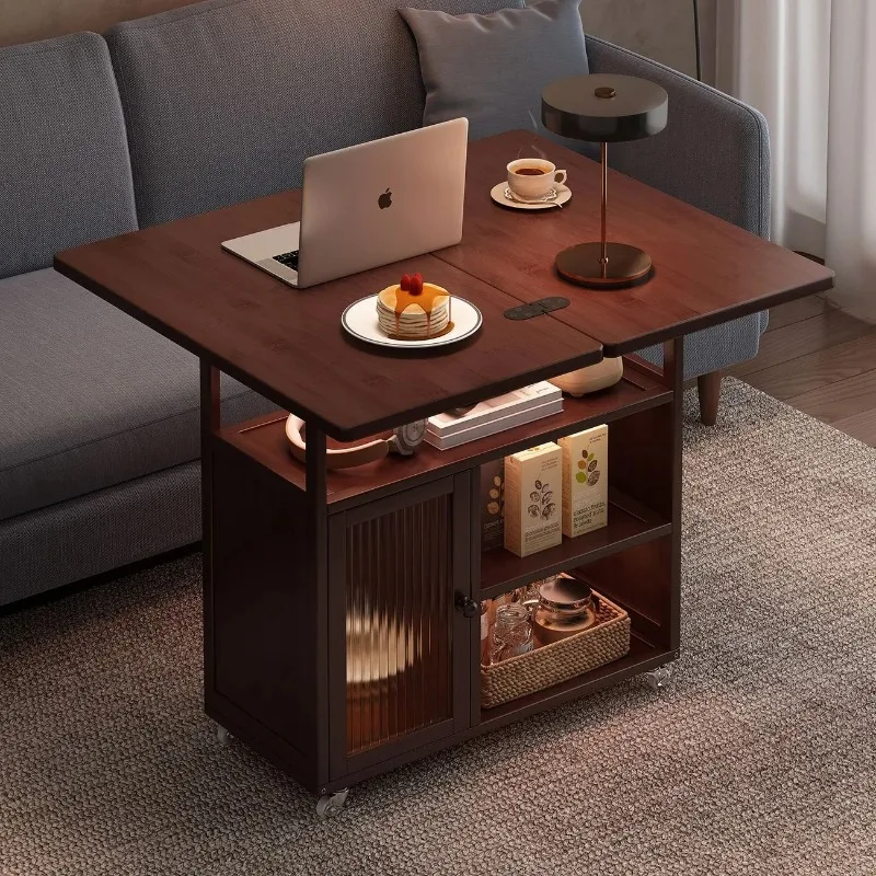 Sofa Side Folding Coffee Table Rolling Casters Adjustable Height Lift Top Multifunctional Bedside Dining Small Apartment