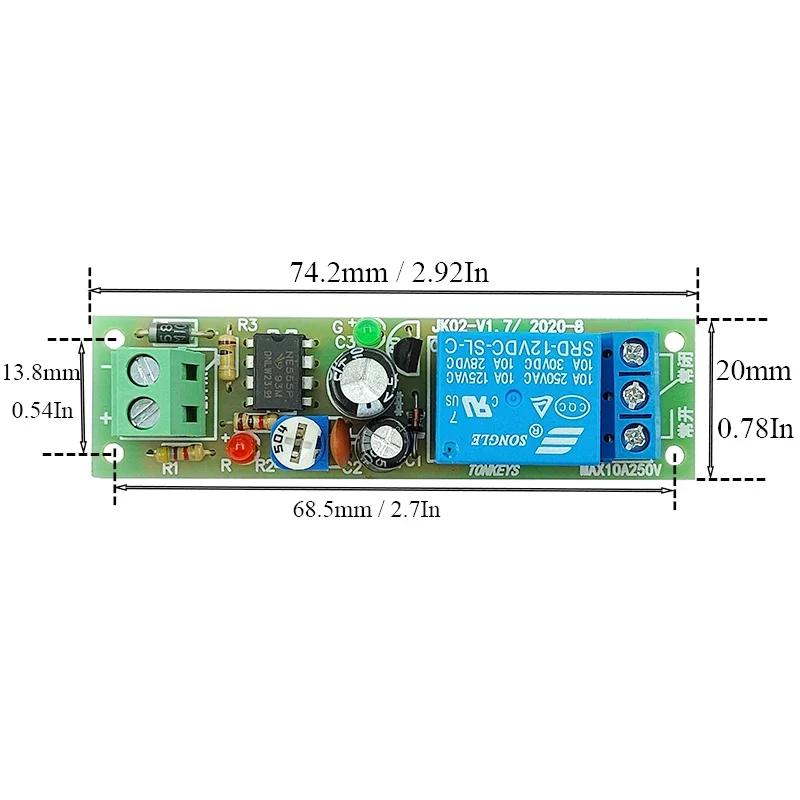 5V/12V/24V Adjustable Time Delay Relay Module 10s-200S Monostable Trigger Timer Switch for Motor/Pump/Lighting Control Etc