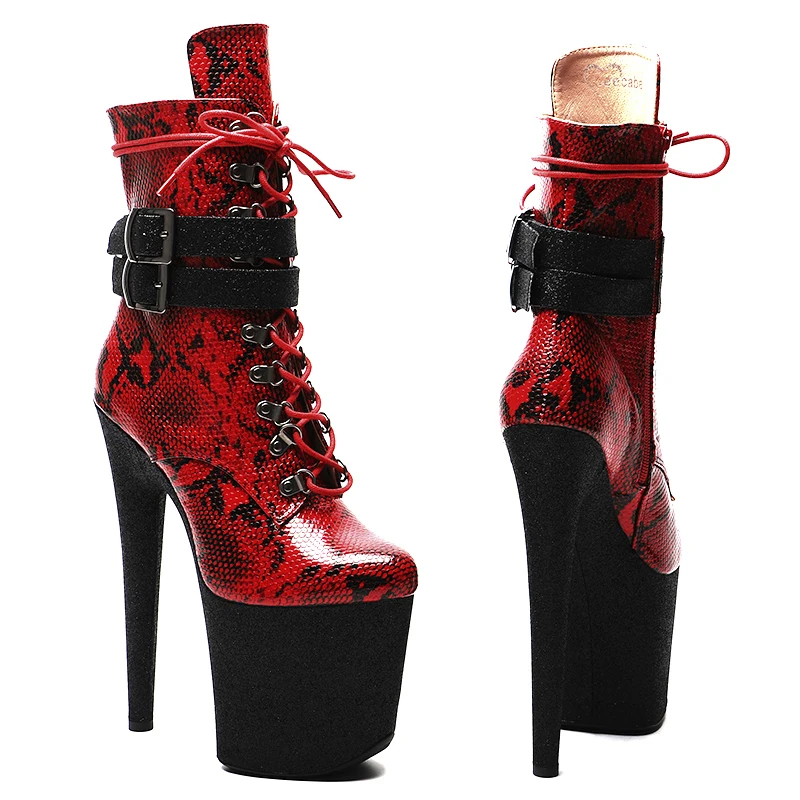 Leecabe   20CM/8inches Snake PU with Glitter exoticism Trend fashion High Heel platform stripper heel  Pole Dance boots
