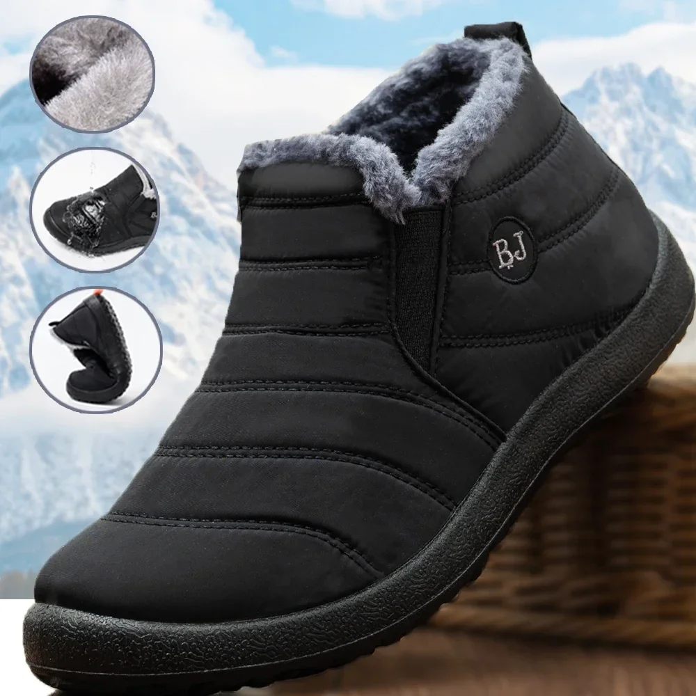 

Men shoes Waterproof Winter Boots Lightweight Snow Boots Warm Fur Men Shoes Plus Size 47 Unisex Ankle Boots Slip on Casual Shoes