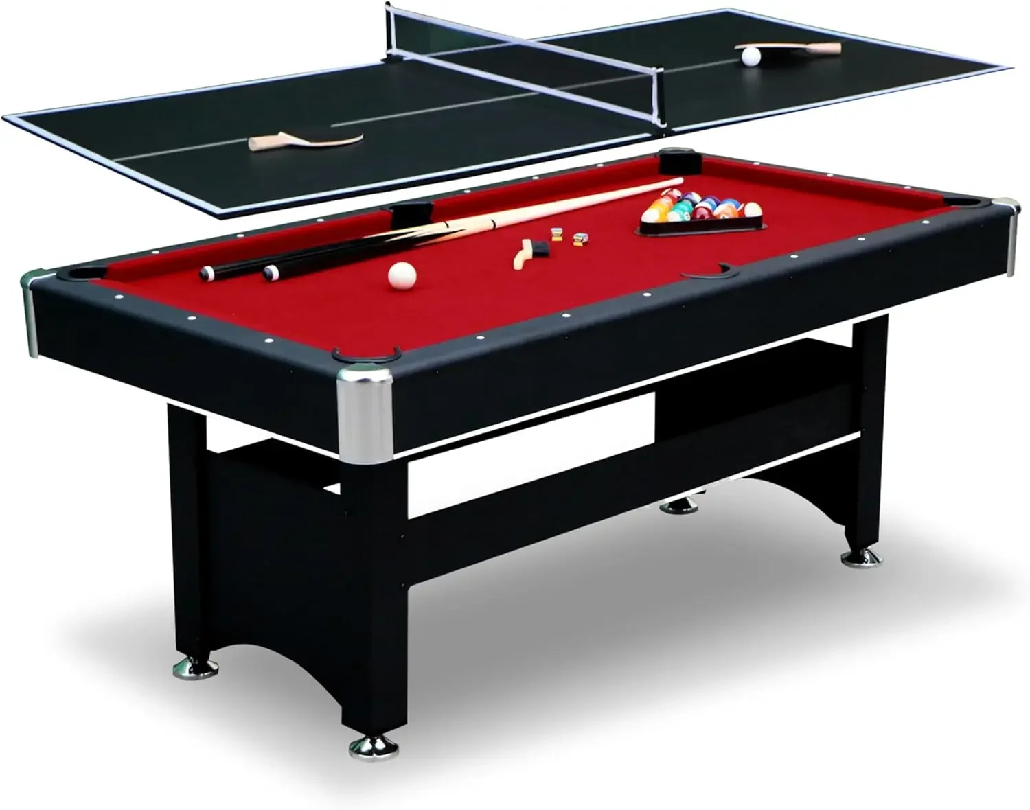 6 Ft Pool Table, with Ping Pong Multi Game Combo Tables for Family Recreation Game Rooms - Includes Billiard Ba