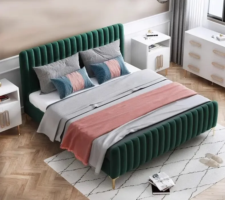 

ABCSolid Wood Frame Modern European Design Leather Backrest Bed Set Tufted One Bedroom Furniture Foam Home Soft Style Furniture