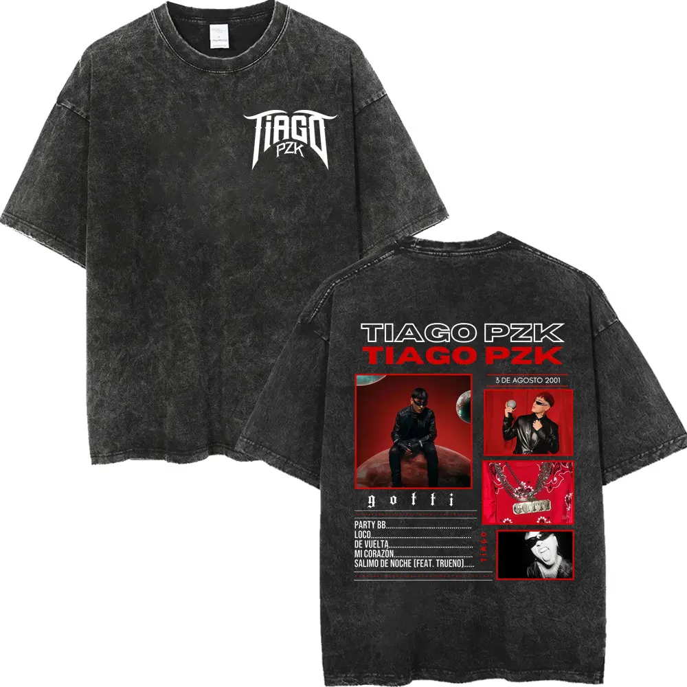 

Vintage Washed Rapper Tiago PZK Double Sided Print T-shirts Men Women High Quality Fashion T-shirt Summer Casual Loose T Shirt