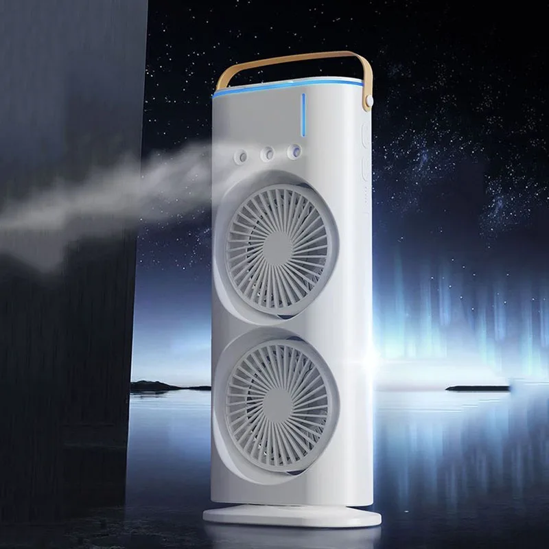 

Double-Headed Spray Air Conditioner Fan 3 Speeds Rechargeable USB Desk Air Cooler Night Light Remote For Office Home New