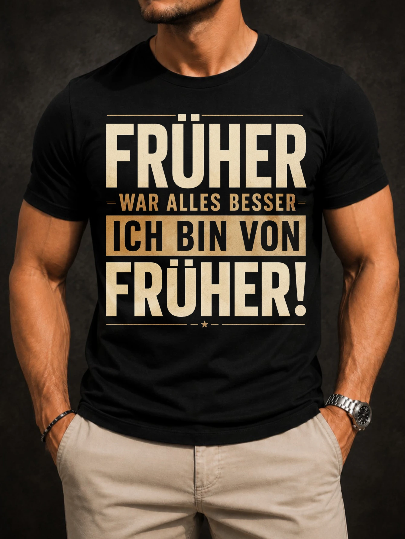 Fruher War Alles Besser Graphic with bold block typography star divider and nostalgic German slogan  Unisex All T-Shirt