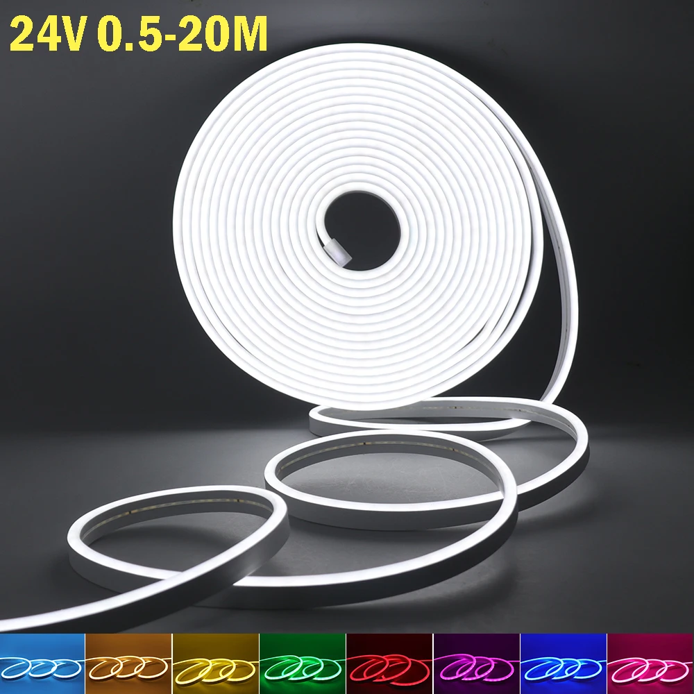 

24V Neon Led Strip Light SMD2835 5mm X 11mm Flexible Tape IP67 Waterproof Rope Silicon Tube DIY Christmas Holiday Garden Decor