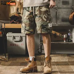 Summer Retro Camouflage Shorts Mens Waterproof Elastic Waist Cargo Pants Fashion Pocket Casual Wear Resistant Beach Short Pants