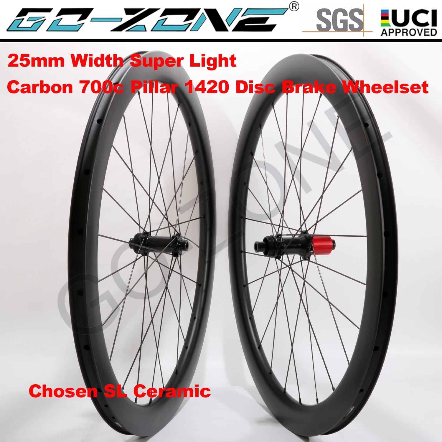 

Super Light Clincher Tubeless UCI Approved Carbon Wheelset Disc Brake 700c Chosen SL Ceramic Pillar 1420 Carbon Road Wheels