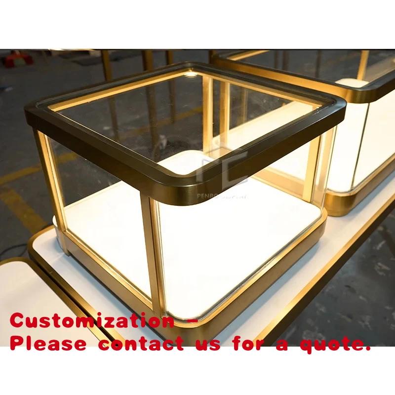 

custom.Luxury Stainless Steel Led Illuminated Glass Display Jewelry Display Showcase Cabinet Showcase