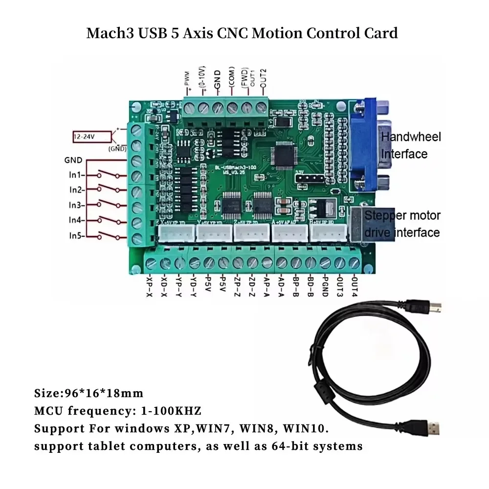 Nema23 Stepper Motor 1.2/2/3Nm Motor 3A 8mm Shaft Driver 350W Power Supply USB Mach3 Card 5 Axis Kit For CNC Engraving Machine