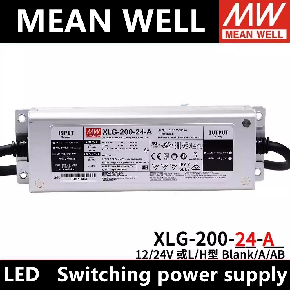 MEEAN WELL XLG-200-12-A XLG-200-24-A XLG-200-L-A XLG-200-L-AB XLG-200-H-A XLG-200-H-AB LED Waterproof Power Supply