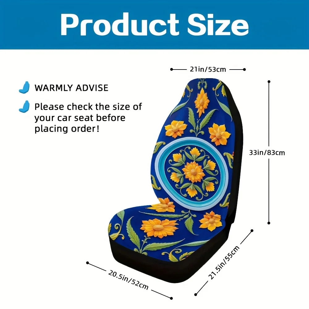2pcs, Unique Floral Ornament Ceramic Tile Square Pattern Car Seat Covers, Durable And Washable, Suitable For Cars, SUVs, And Tru