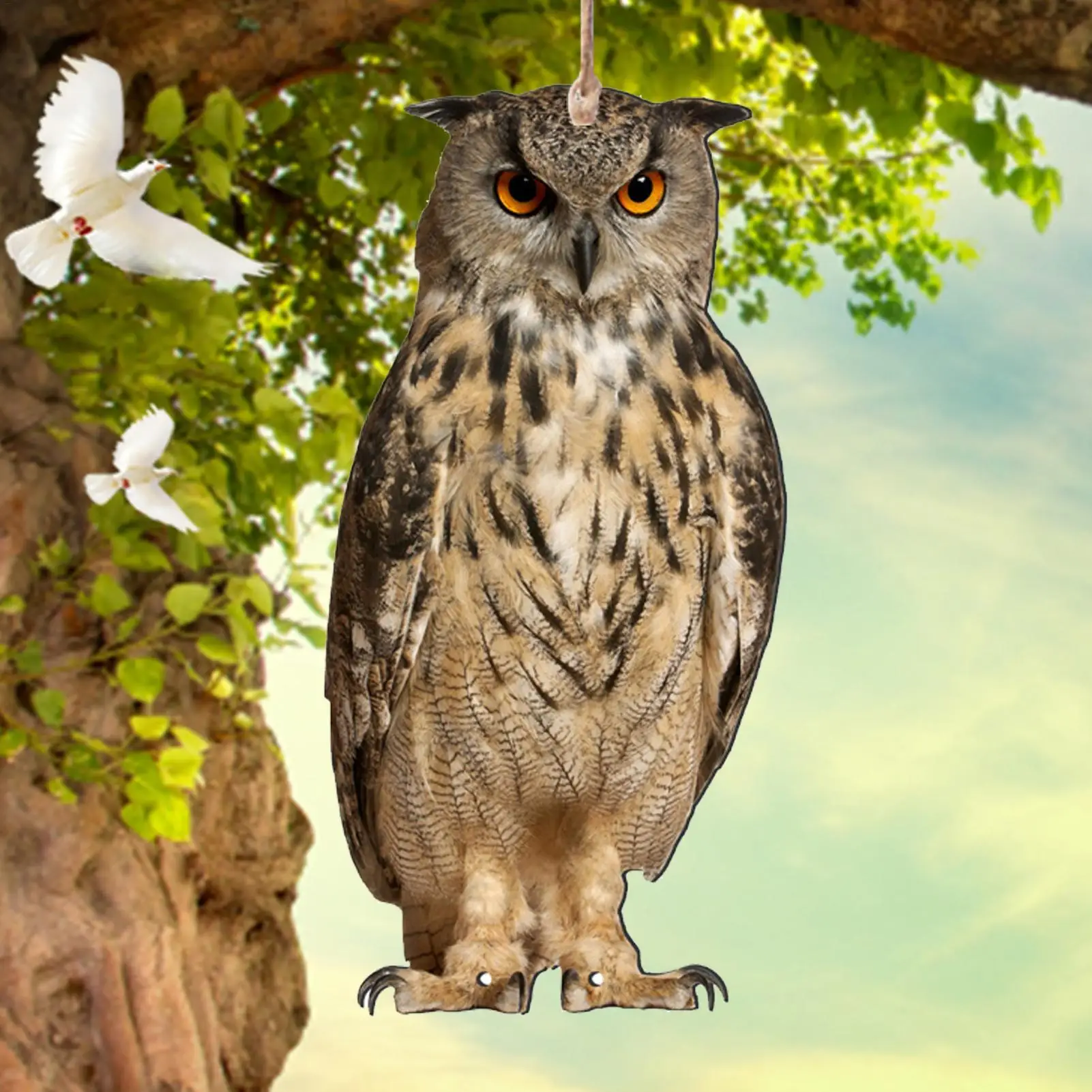 Expel Birds Pendant 2D Owl Scarecrow Pendant Garden Protector Decorative Scarer Pendant with Bell Fake Bird Scare Device view 2