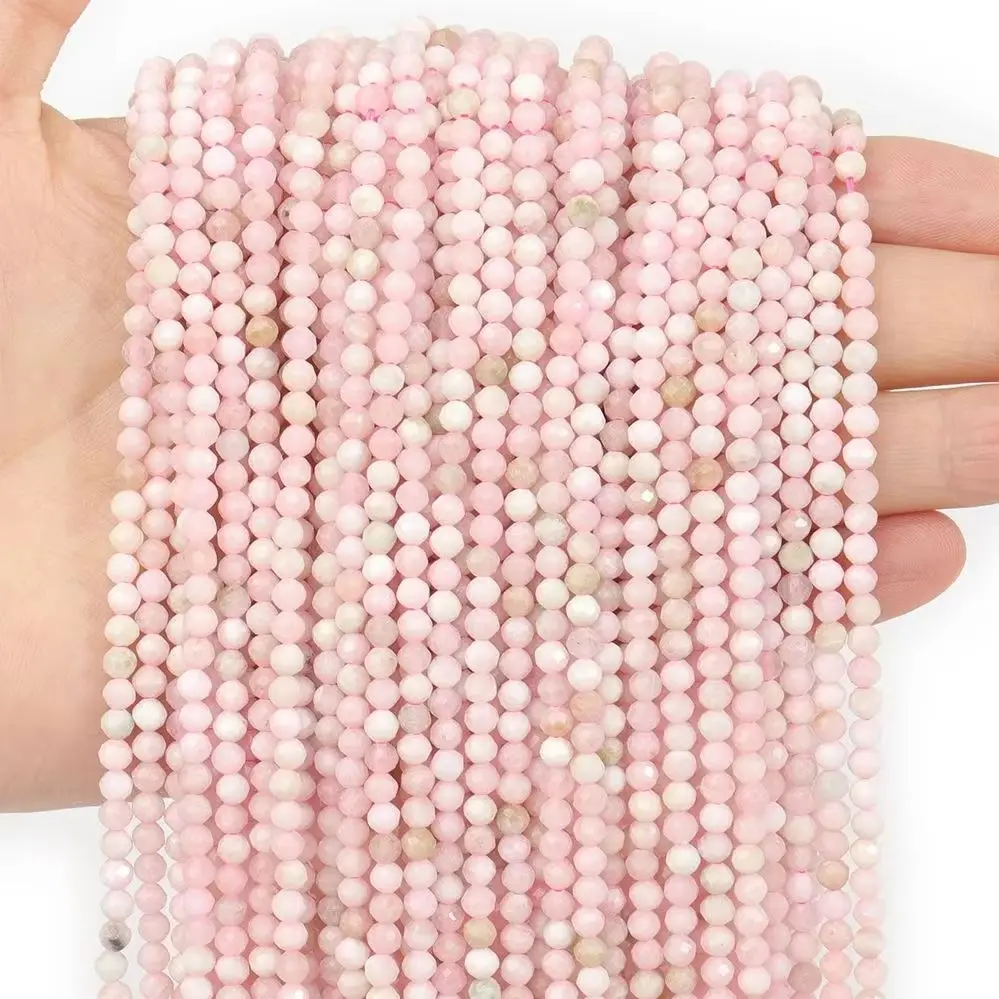Natural Pink Opal Stone Beads Small Faceted 2mm 3mm 4mm Stone Beads Round Spacer Beads For DIY Bracelet Necklace Jewelry Making