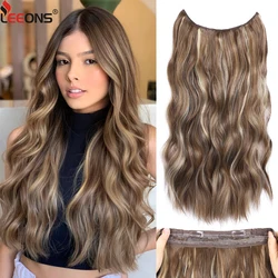 Extensiones de cabello de alambre Invisible para mujer, postizo sintético largo y ondulado, negro y marrón, una pieza