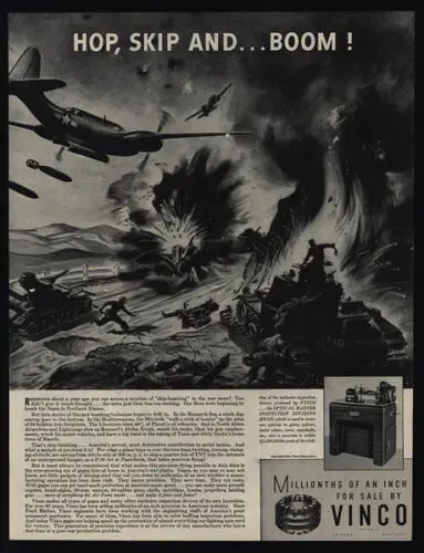 1н,1944 ВИНКО - Самолет воздушного корпуса армии США - Бомбы - Танки - Бум ВИНТАЖНЫЙ Знак AD-Tin