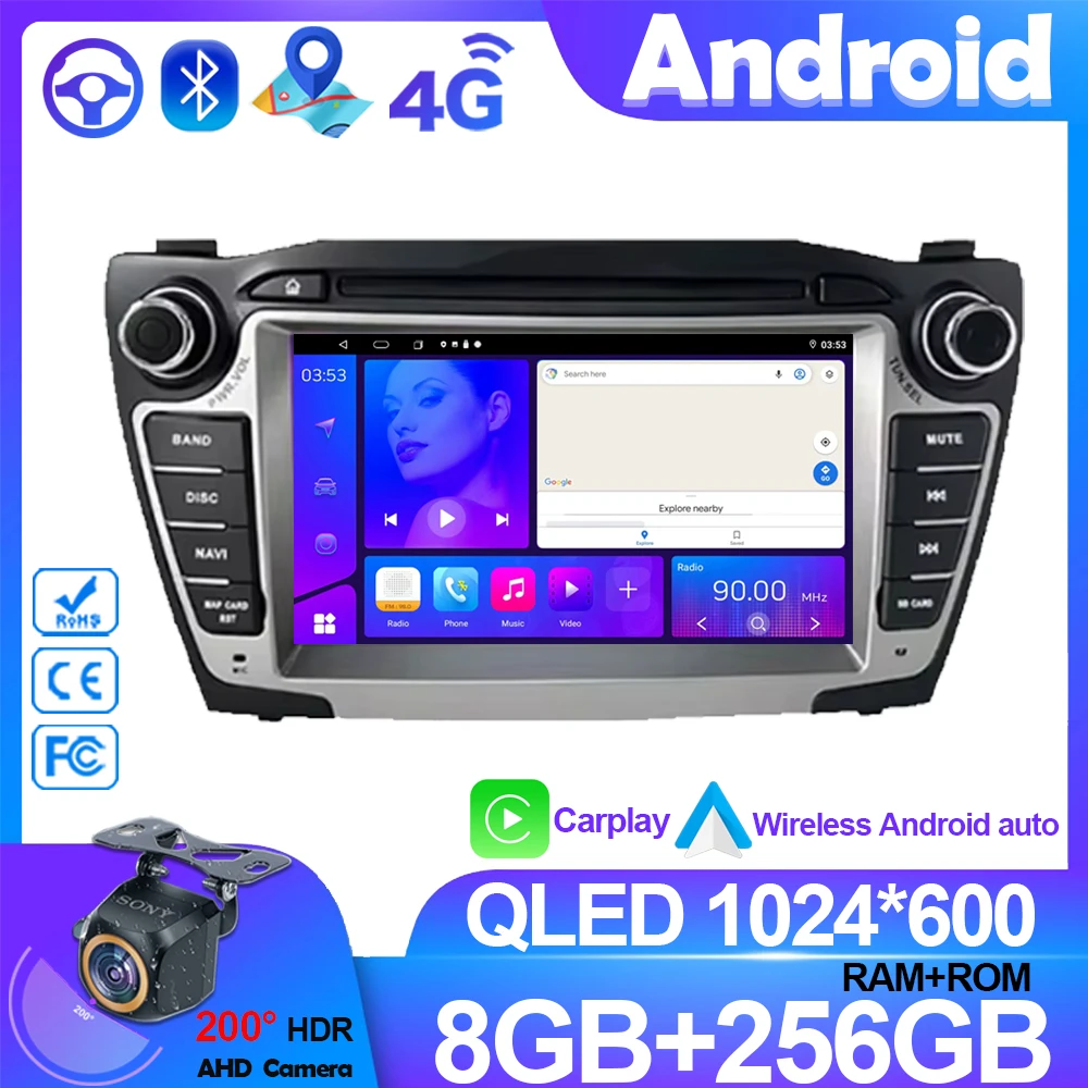 Wireless Carplay For Hyundai Tucson 2 LM IX35 2009-2015 7 Inch 8+256 Car Android 13 Auto Radio Multimedia Player GPS Navigation